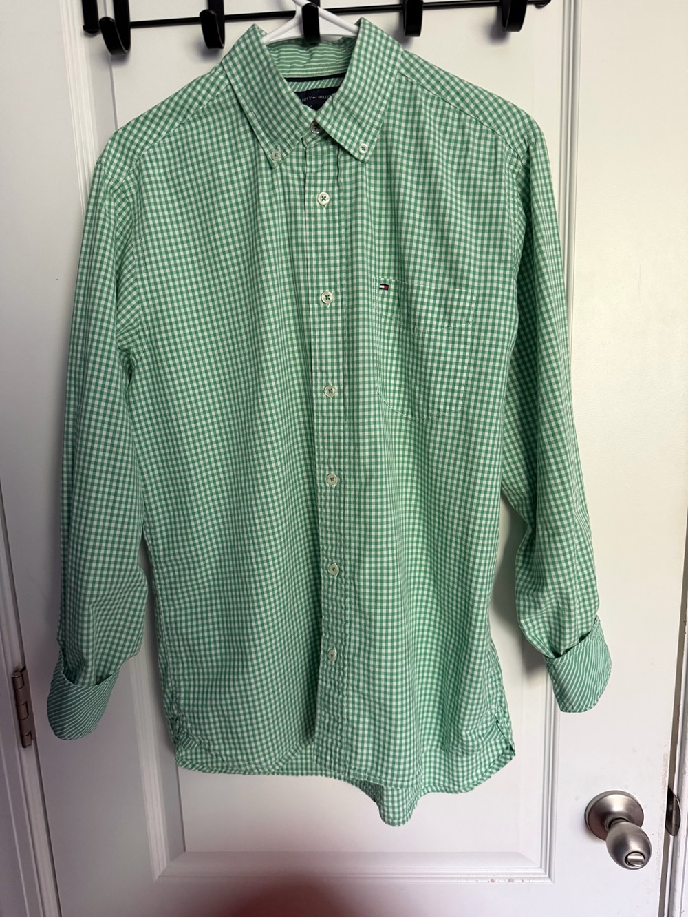 Tommy Hilfiger Men's Green Gingham Check Long Sleeve Button-Down Shirt Size S